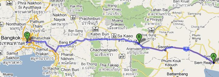 Route Siem Reap-Bangkok