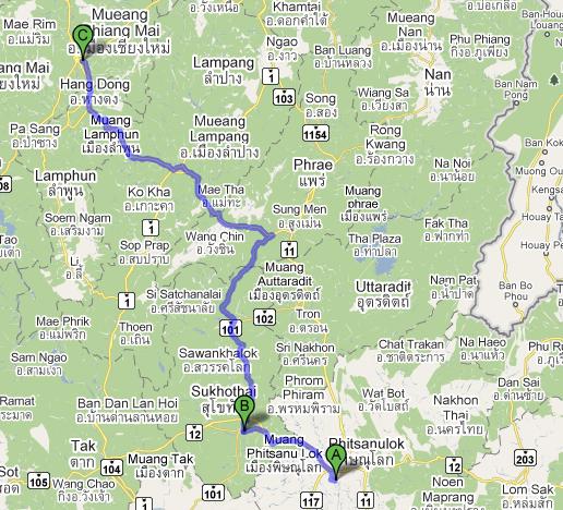 Route Phitsanulok-Chiang Mai