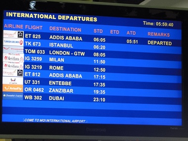 Lista de vuelos del día del aeropuerto de Mombasa